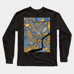 Toledo Map Pattern in Blue & Gold Long Sleeve T-Shirt
